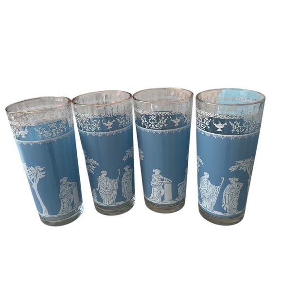 Jeannette Glass Blue Hellenic Mid- Century 6 1/2 inches Grecian Style Figures - Picture 1 of 5